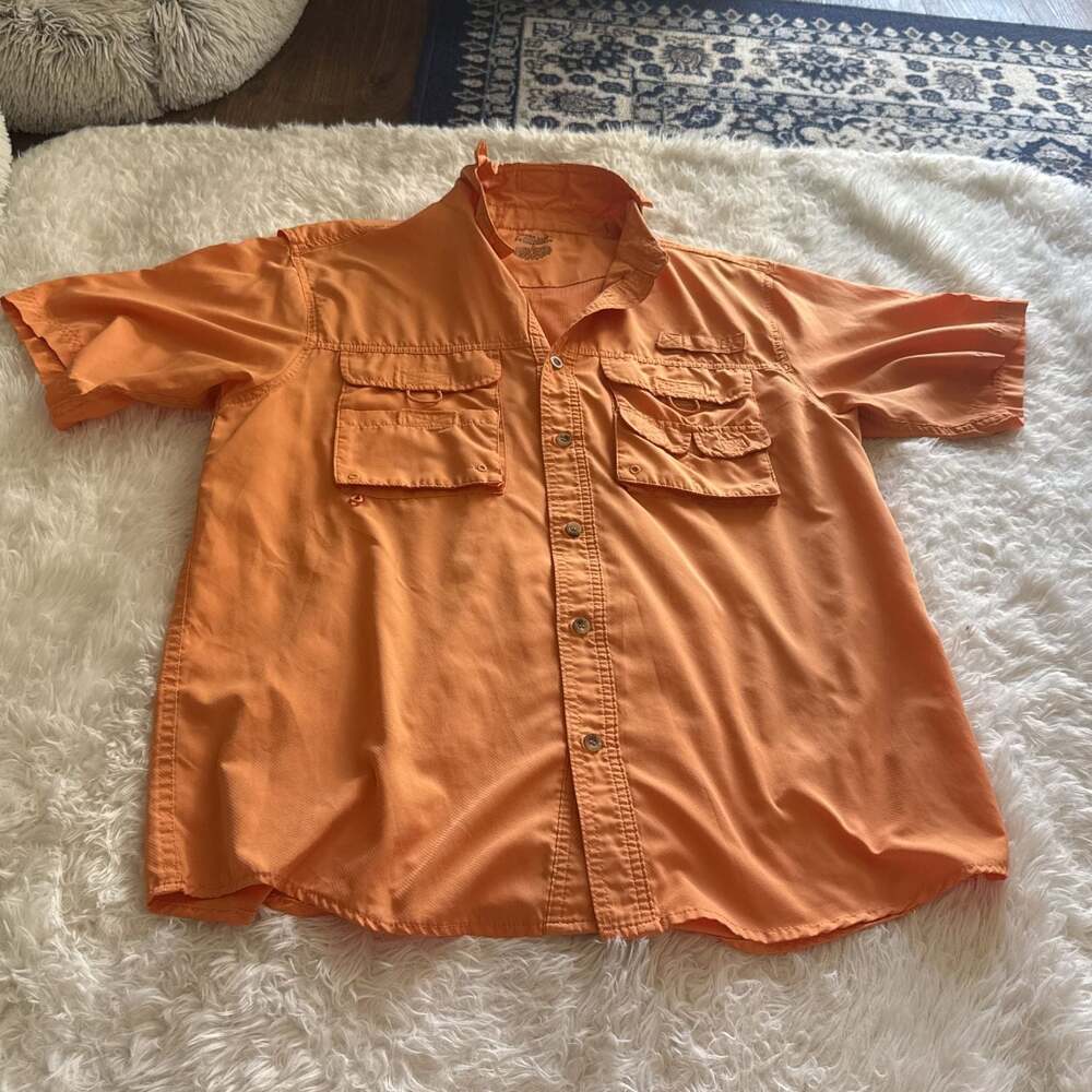 Rugged Earth Outfitters Orange Vented Button Down Fishing Shirt Sz M‎